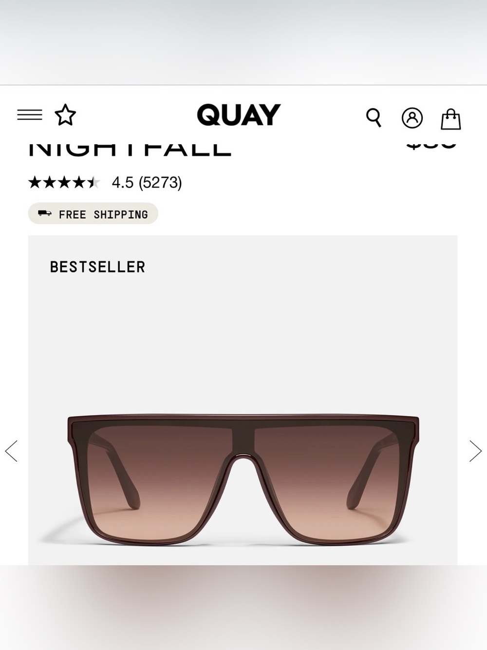 Quay Australia Nightfall Oversized Shield Sunglasses - Black Gradient